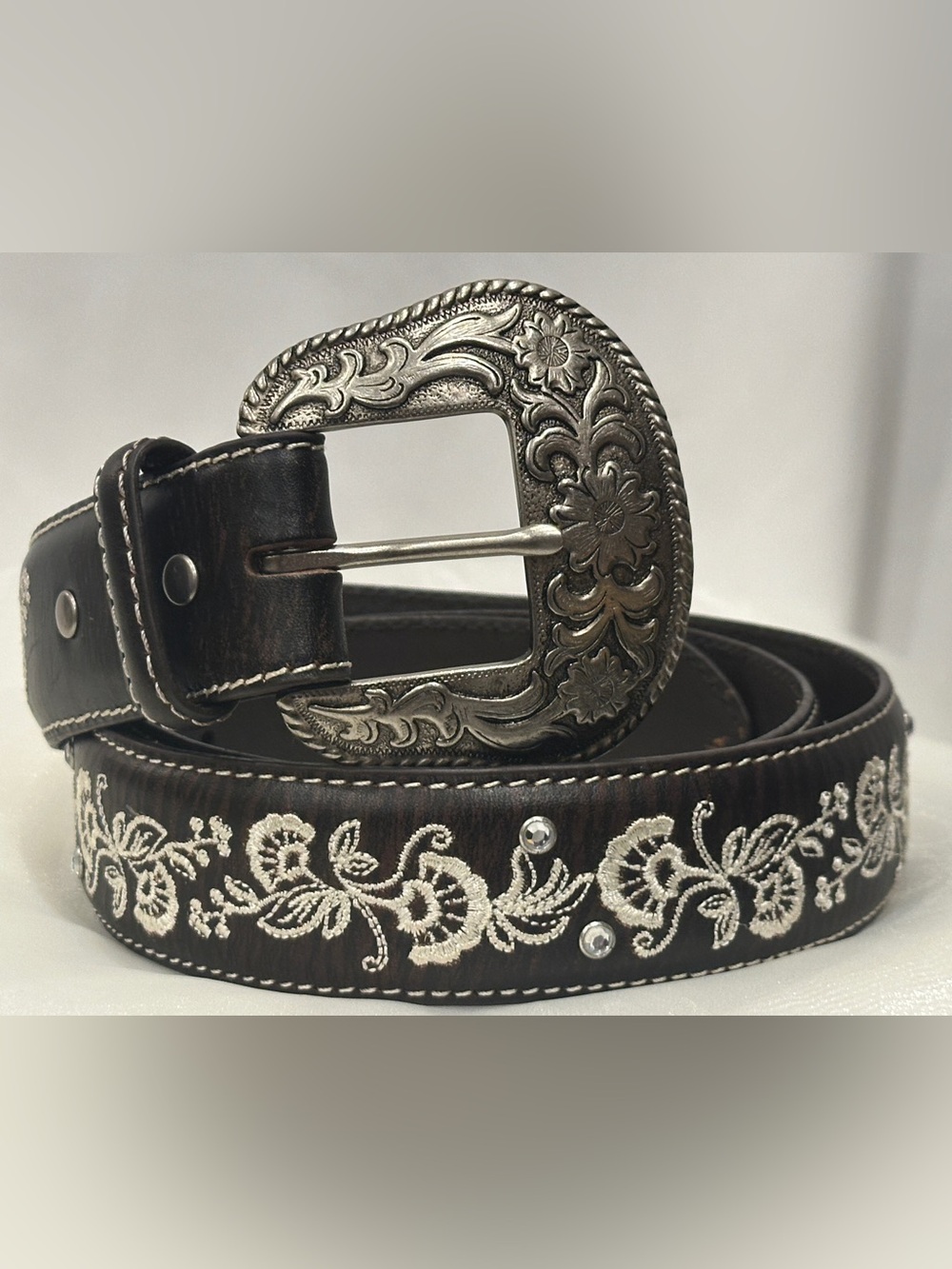 Shyanne Genuine Leather Women's Western Embroidered Belt Size L Dark Brown